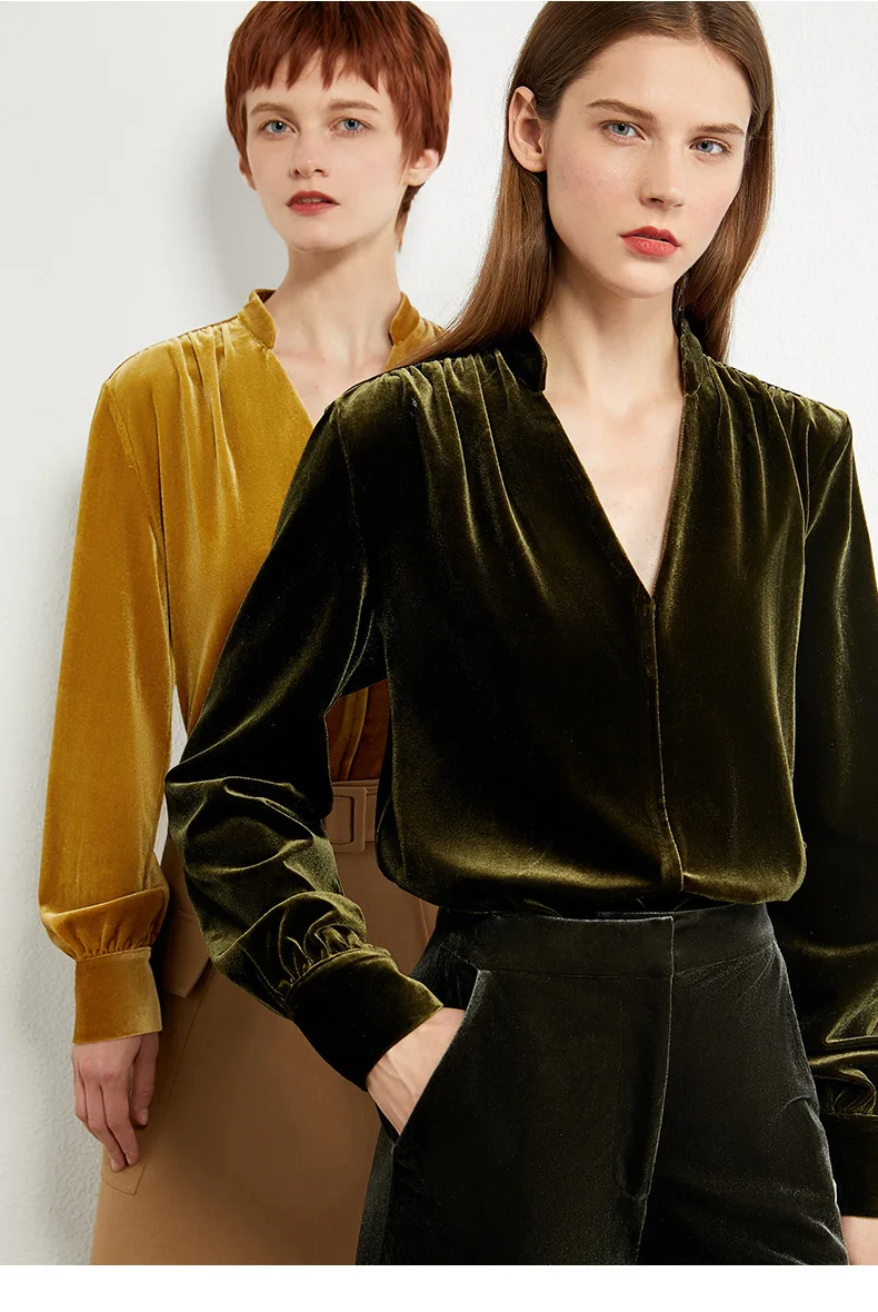 Винтажная Вельветовая Офисная Женская рубашка 2020 Новая Осенняя плиссированная