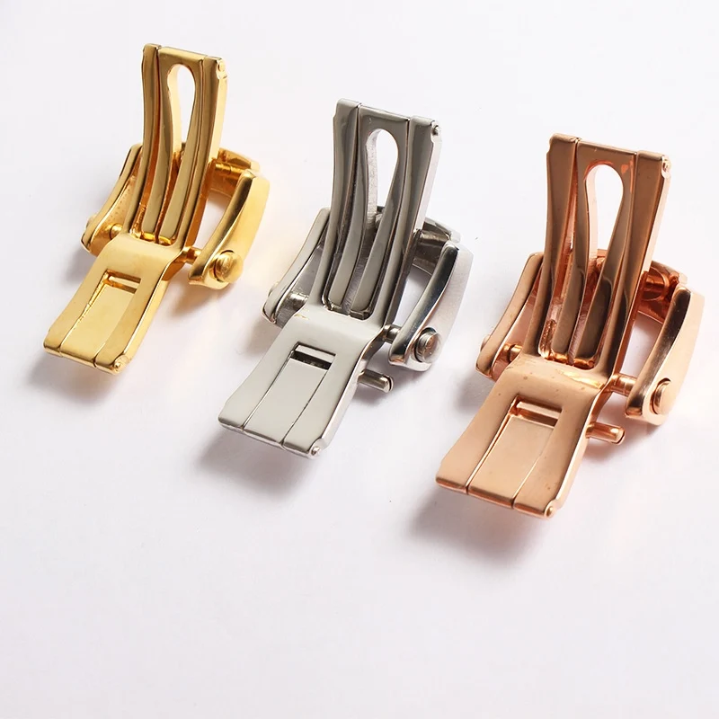 18mm Silve Rose Gold Stainless Steel Folding Deployment Clasp For Patek Philippe Nautilus Leather Rubber Watchband Strap