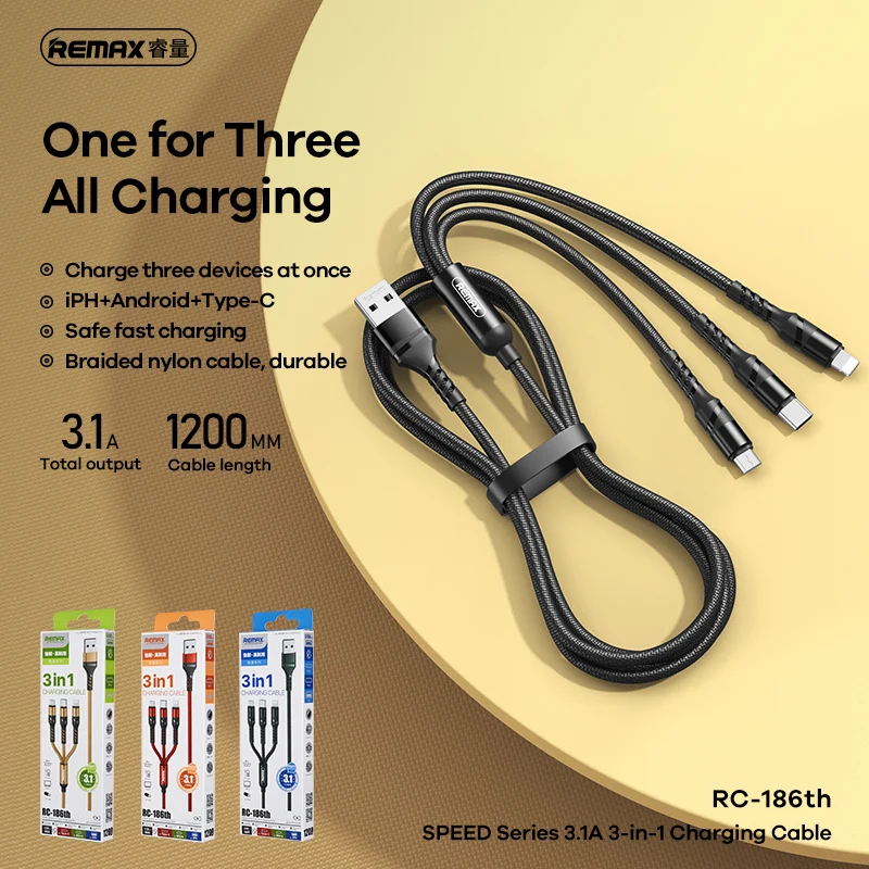 

Remax 3 in 1 USB Cable Type C Cable for Samsung S20 Xiaomi Mi9 Date Cable for iPhone 12 X 11 Pro Max Fast Charge Micro USB Cable