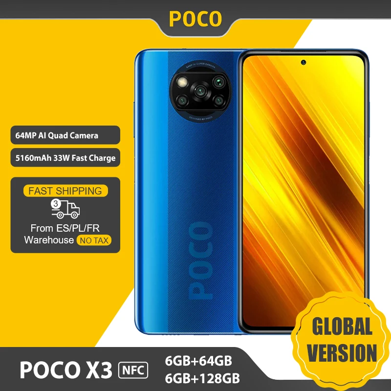 

Global Version POCO X3 NFC Smartphone 6GB 64GB/128GB Phone Snapdragon 732G 6.67'' 5160mAh Battery 64MP AI Camera 33W Fast Charge