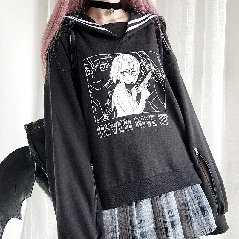 Navy Wind Gridrunner Girl Аниме панк уличная Толстовка Готическая японская Лолита Harajuku женские толстовки с матросским воротником панк