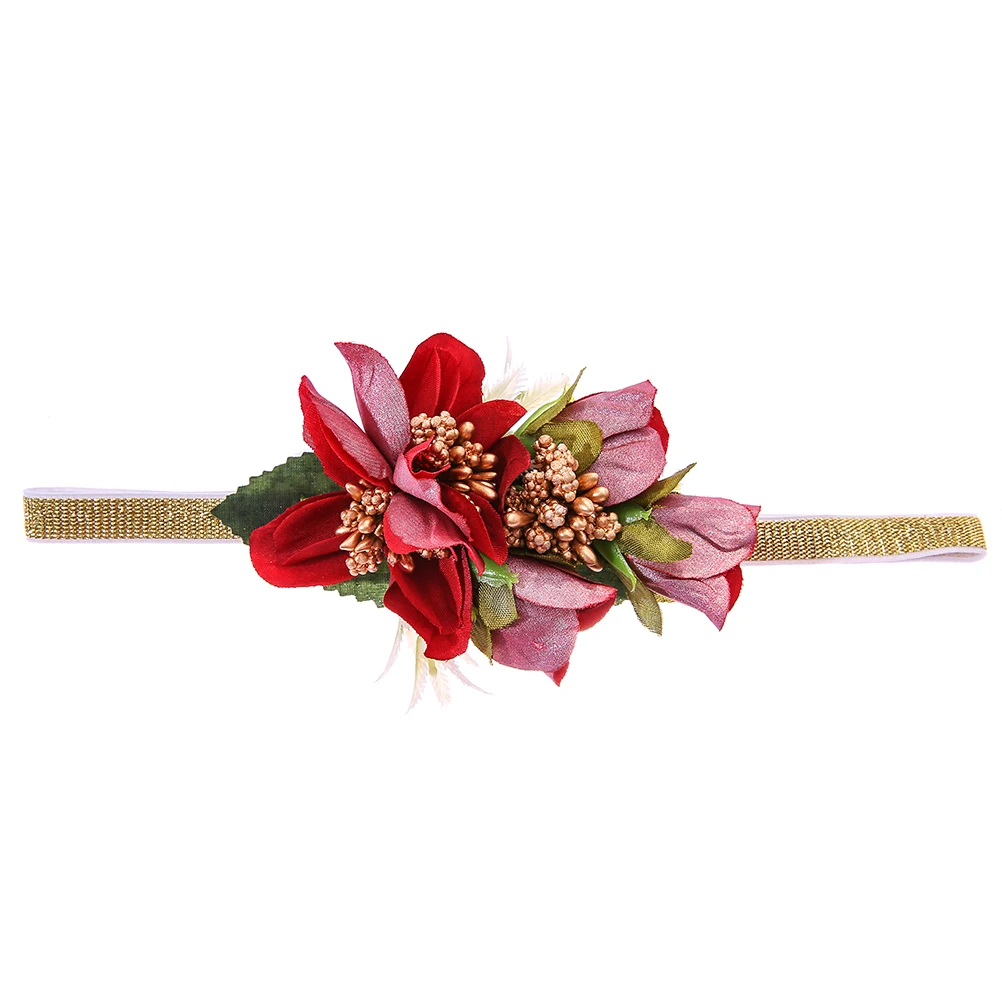 Gold Red M MISM новые детские цветочные аксессуары для волос, венки для волос золотого цвета, повязка для волос ручной работы для детей, милая эластичная повязка на голову - Цвет: Gold Red