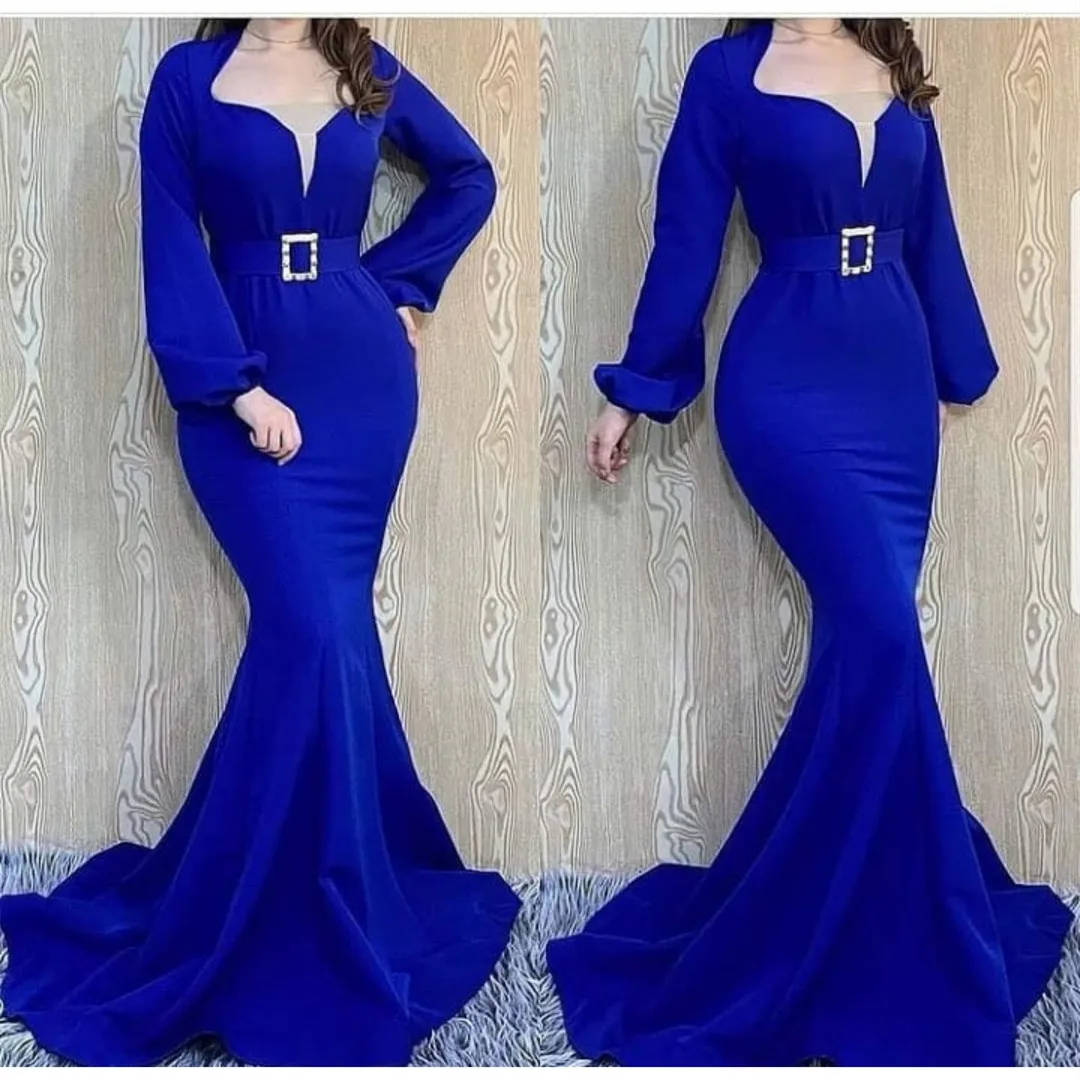 

Женское длинное вечернее платье с юбкой-годе, длинное платье из крепа ярко-синего цвета, стрейчевое платье в пол, для мусульманской вечеринки