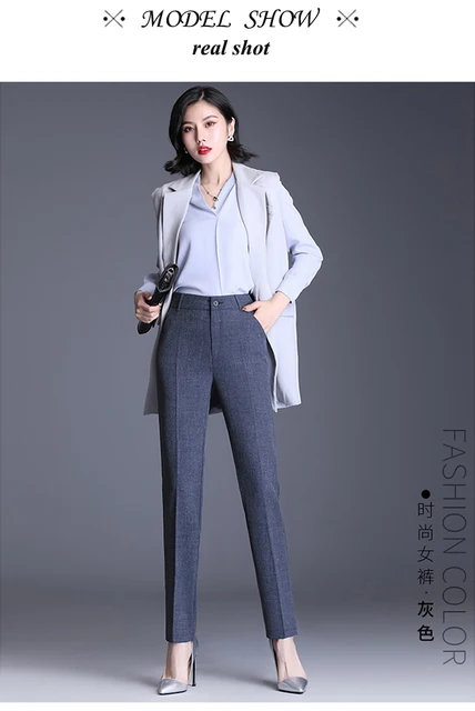 Elegant Slim Fit Office Ol Suit Pants Women Classic High Waist Straight  Trousers Business Vintage Formal