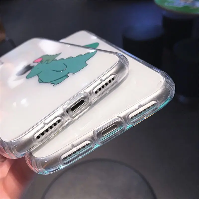 

Cute Cartoon Phone Case For iPhone 11 12 Pro Max Mini X XR XS 7 8 Plus SE2 Clear Dinosaur Transparent Shockproof Soft TPU Cover
