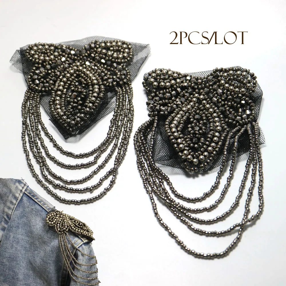 2 шт./компл. черного цвета с бахромой из бисера вышивка золотой нитью для одежды в