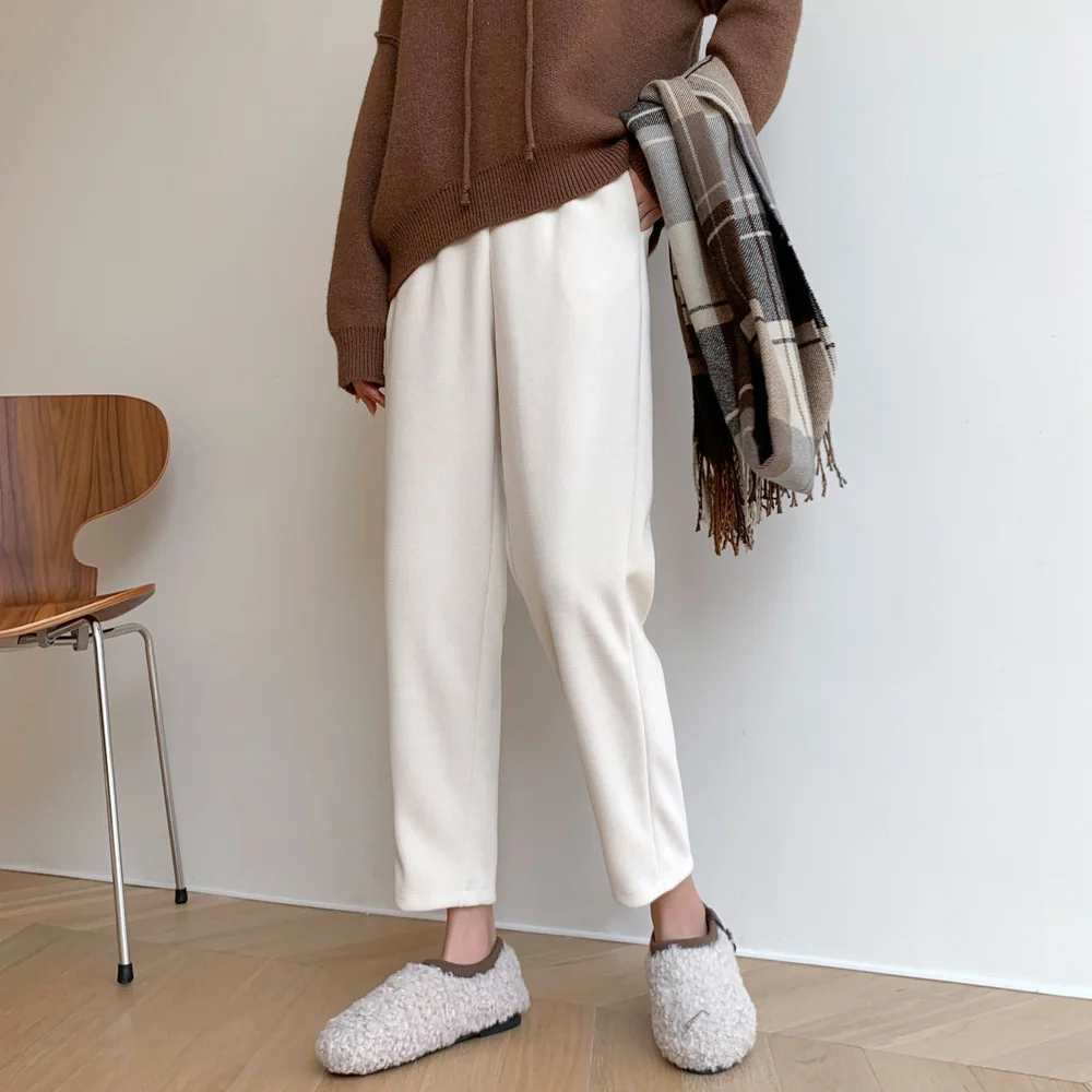 

Chenille radish pants women's 2021 autumn winter Plush Harlan pants casual pants high waist slim loose Capris