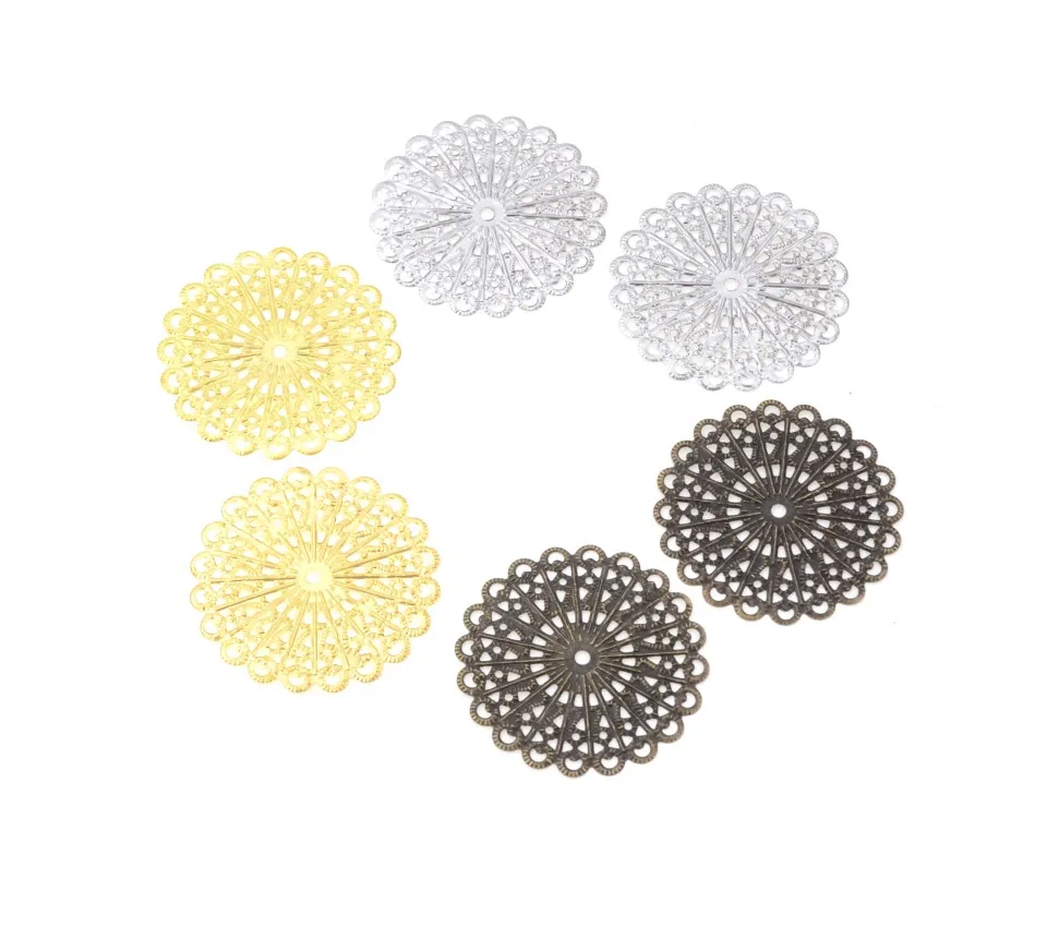 

Free shipping-20 Pcs Gold Tone Filigree Flower Wraps Metal Crafts Gift Decoration DIY Findings Connectors 42mm F0883