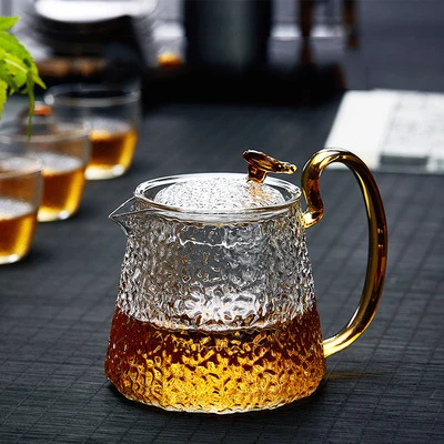 

2020 New Hammer Pattern Teapot Home Cooking Tea High Temperature Filter Flower Teapot Glass Cup Single Pot Kung Fu Teapot Teaset