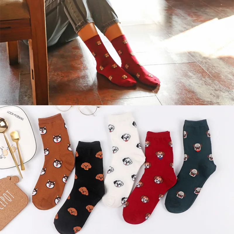 Новые весенние модные женские носки с мультяшными собаками в стиле Харадзюку