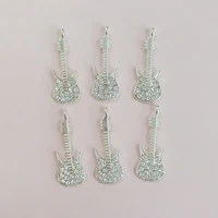10pcs alloy guitar charms silver tone rhinestone guitar pendants floating earring bracelet diy jewelry accessories 1231mm yz595