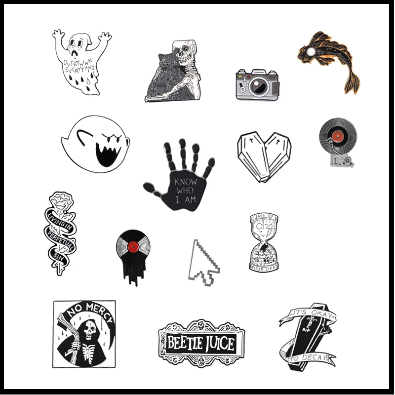 Эмалированная брошь в виде мультяшного скелета форме розы сердца этикетка