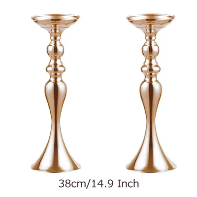 2 x 38cm Rose gold ERMAKOVA металлический подсвечник стойка колонна подсвечник событие дорога свинец цветок стойка для Вазы Свадьба Ужин события центральный элемент - Цвет: 2 x 38cm Rose gold