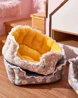 cat lace bed plus cashmere winter warm removable and washable all seasons general house villa bed house kennel pet cat supplies