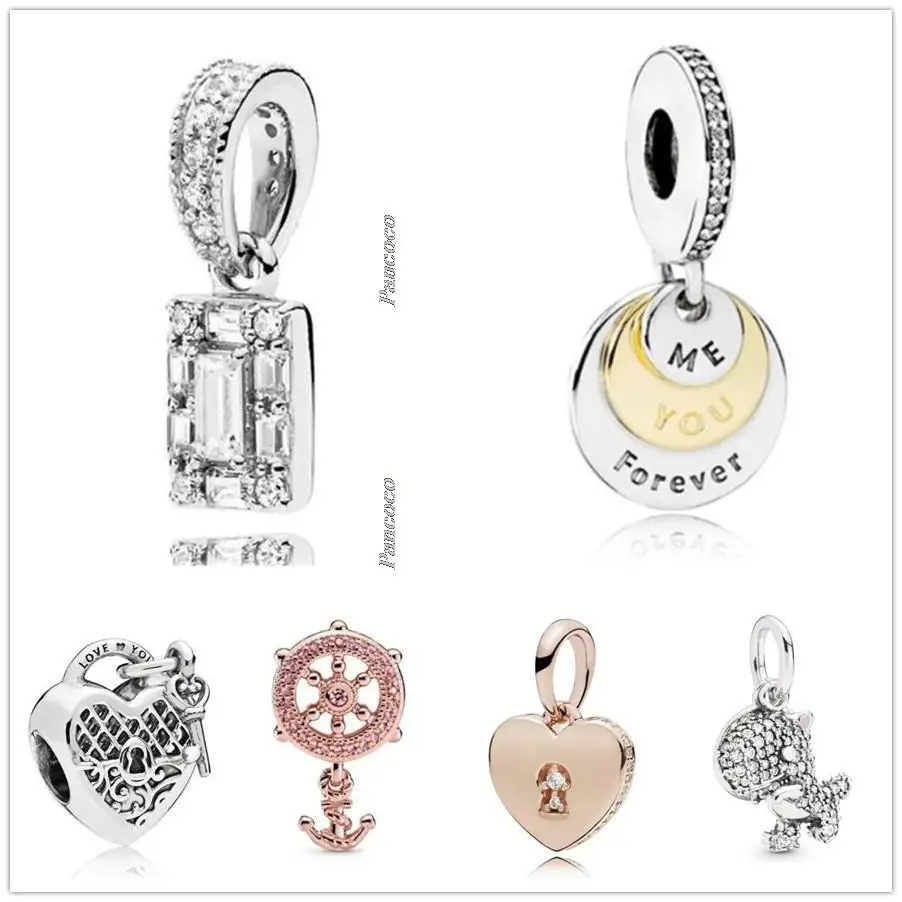 

Authentic 925 Sterling Silver Openwork Love Heart Lock & Key Pendant Charm Beads Fit Pandora Bracelet & Necklace Jewelry