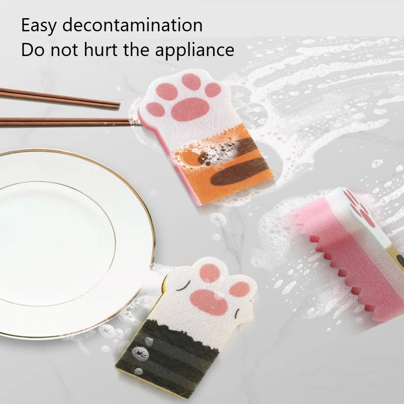 

Household Cat Claw Sponge Wipe Decontamination Kitchen Brush Pot Dishwashing Sponge Block Cleaning Brush TXTB1