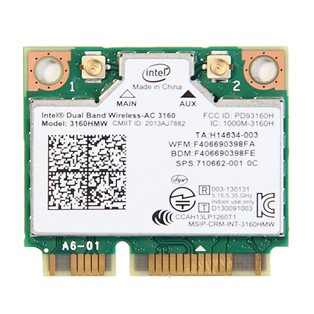 

Mini Pci-e Intel 3160 AC Wifi Card Wireless Bluetooth 4.0 Laptop Card Dual Band 2.4G/5Ghz For Intel 3160HMW 802.11ac Windows 7/8
