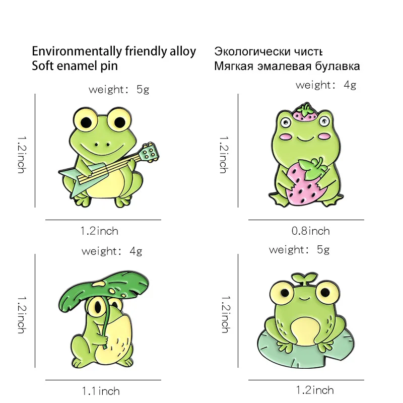 

Cartoon Animal Badge Jewelry Gift For Kids Strawberry Frog Brooch Enamel Pin Custom Frog Lotus Leaf Brooches Bag Lapel Pin