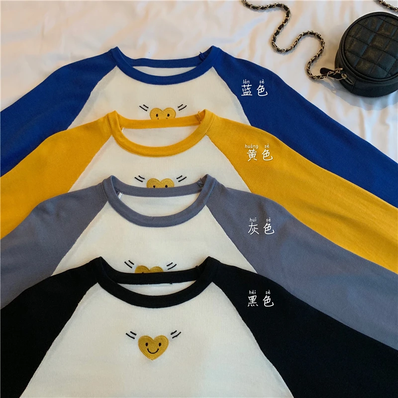Новинка весны 2020 хлопковая футболка для девочек тонкая трикотажная контрастных