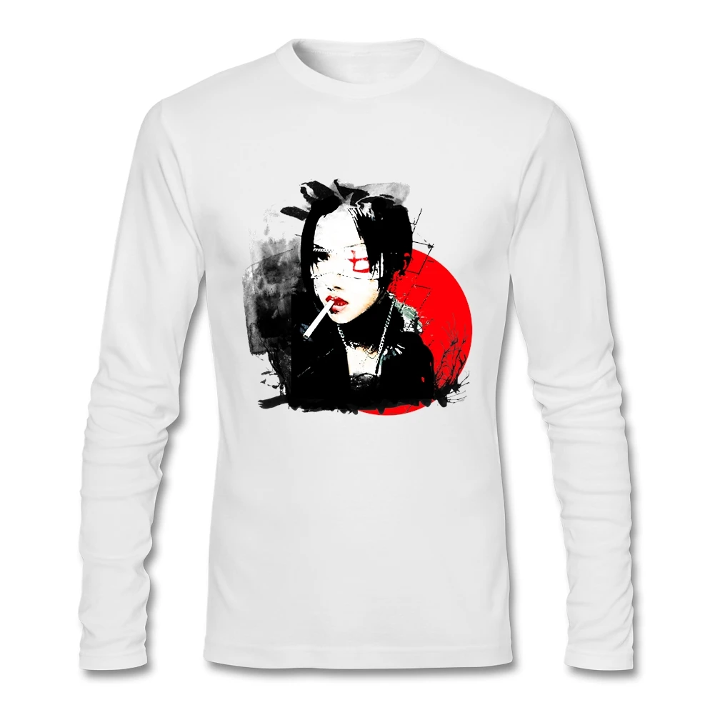 Футболка с японской девушкой хлопок круглый вырез длинный рукав сигаретная