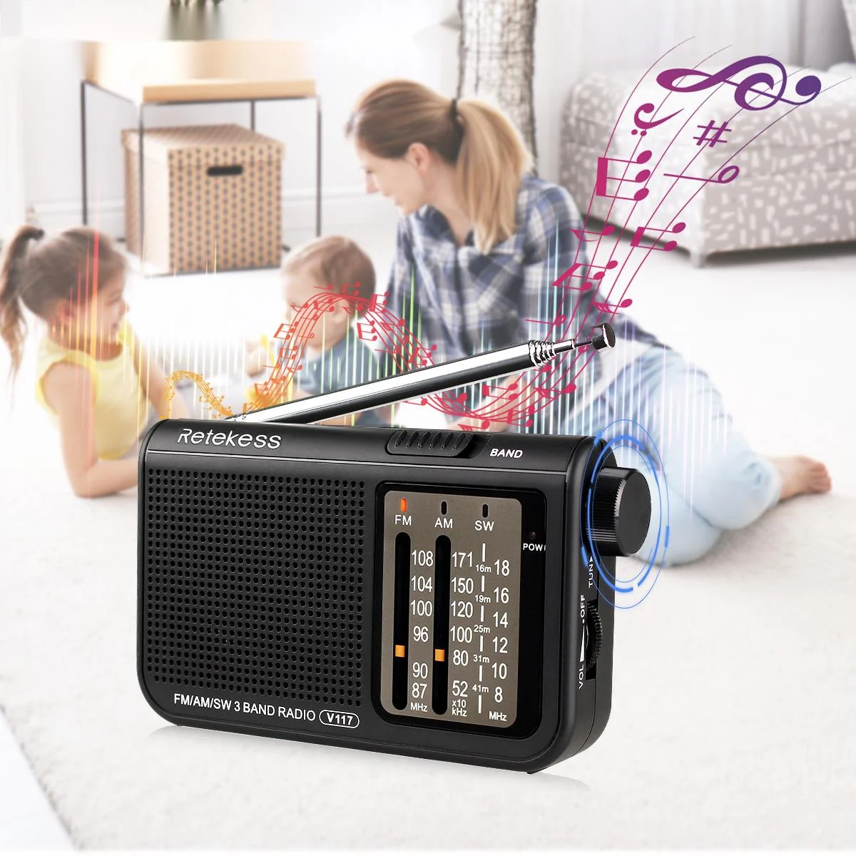 

V117 Analog AM FM Radio Transistor Shortwave Radio Powered by AA Battery with Large Knobs Ideal for Indoor and Senior