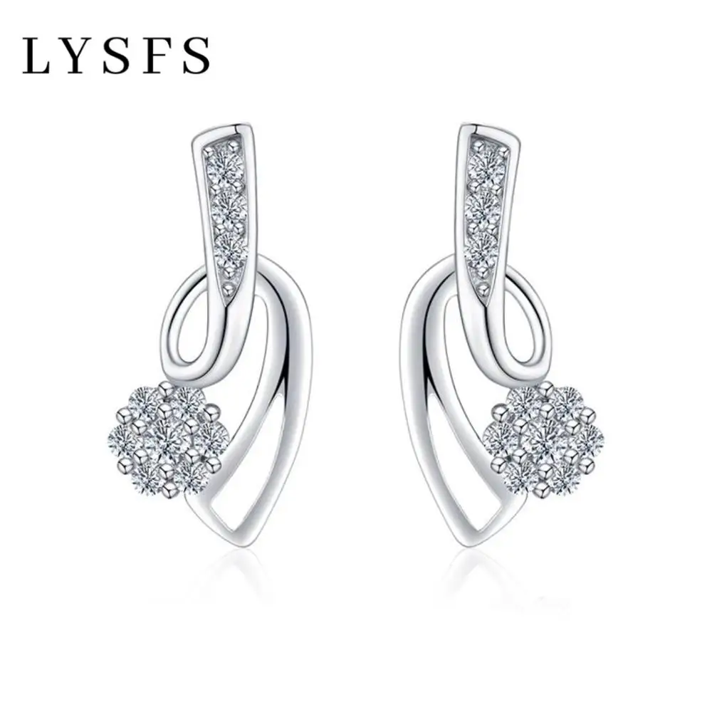 LYSFS Classic 925 Silver Jewelry Stud Earrings For Women AAA Zircon Silver Earrings