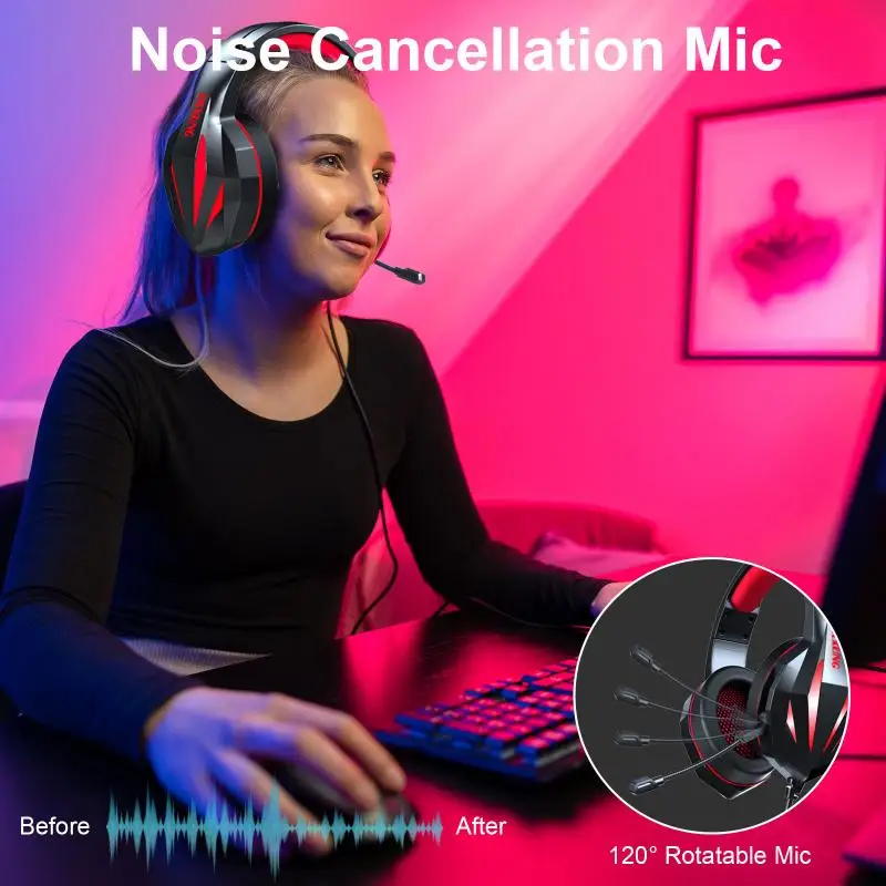 Wired Head-mounted Gaming Headset Stereo Bass Headphones With Mic Over Ear Monitor Music LED Light Earphone For Phone PC | Электроника