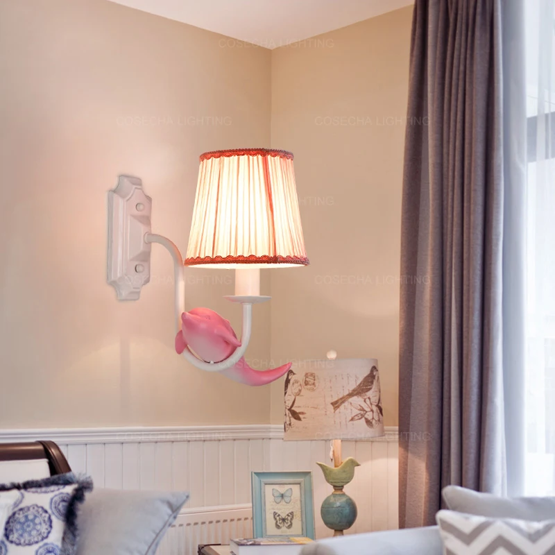 Розовые Настенные светильники с тканевым оттенком для детской комнаты милые