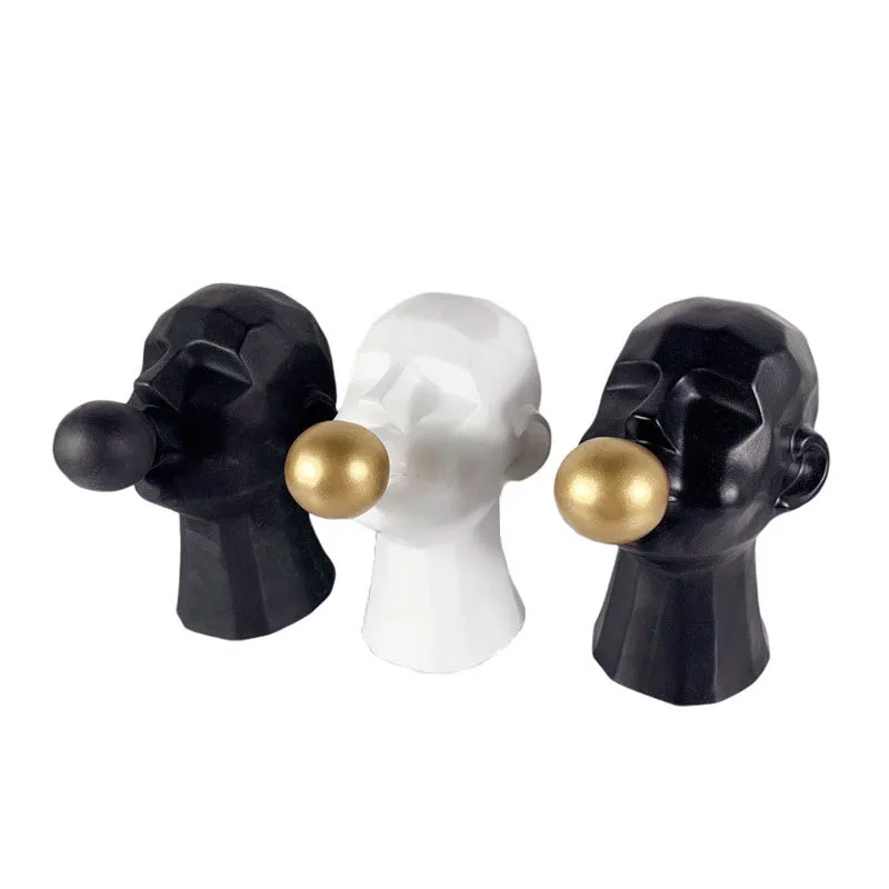 

Abstract Figures Ornaments Resin Statue Golden Bubble Portraits Sculpture Desk Decoration accessories Modern Crafts Home Decor