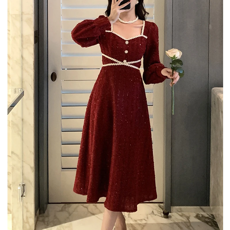 

Midi Women Elegant Dress Design Vintage Evening Dresses for Women Party Autumn Winter Korean Style Long Dress Women