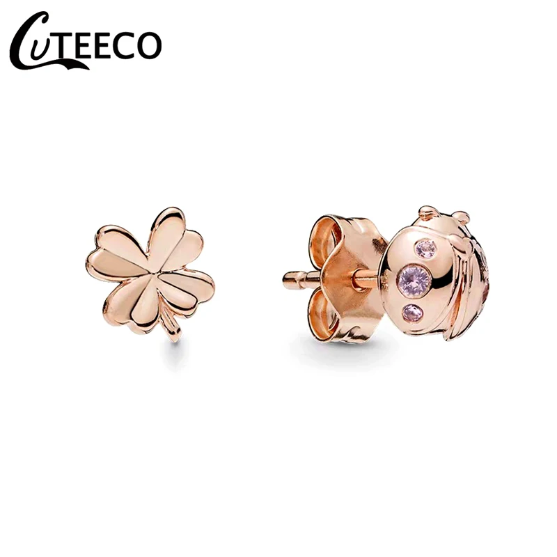 Серьги гвоздики женские под розовое золото 2019 пробы с божьей