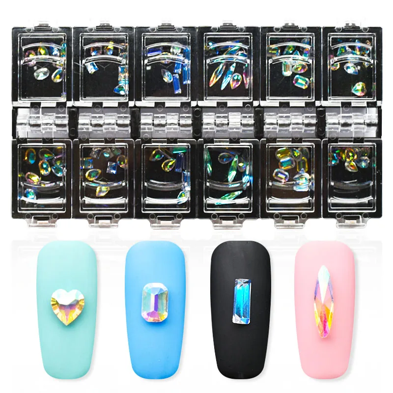 12 сетки с острым дном 3D AB красочные прозрачные стразы смешанного размера для