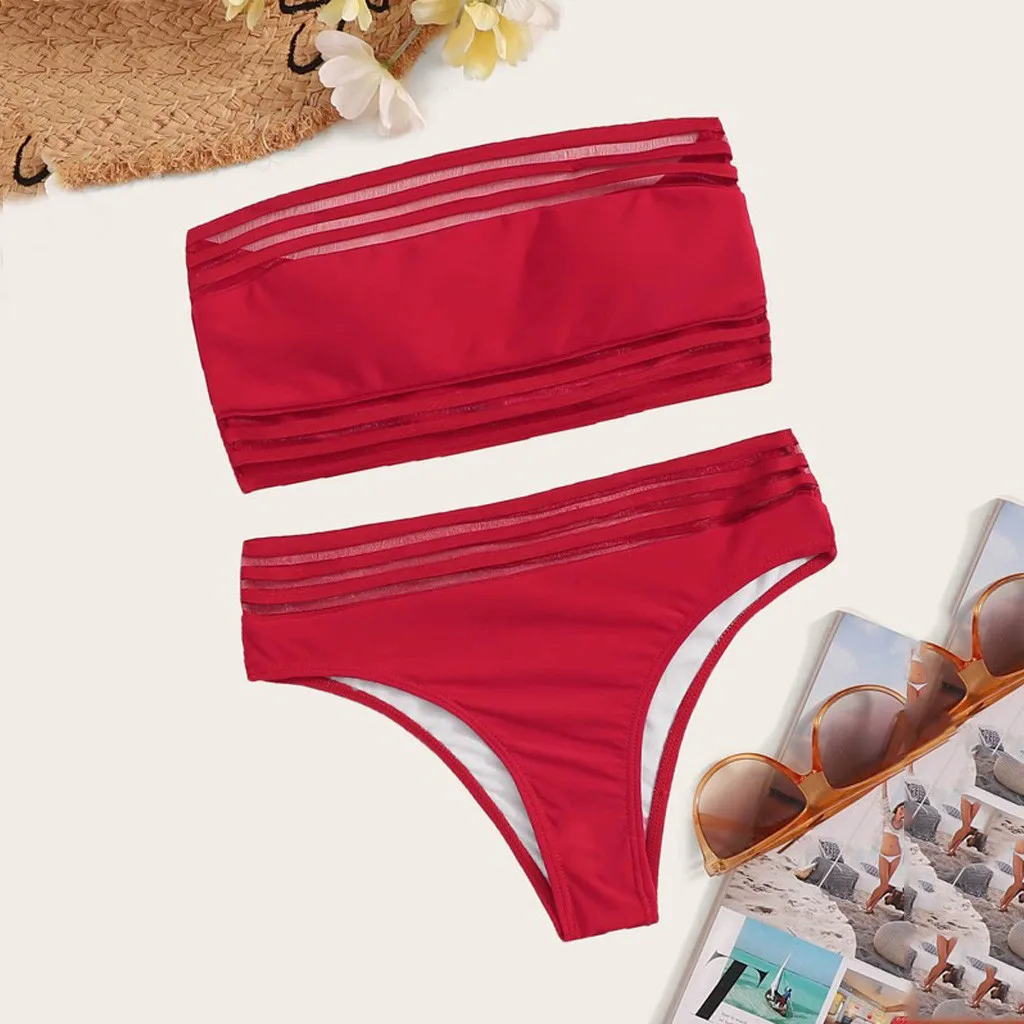 Женский сексуальный сетчатый раздельный купальник бикини однотонный толстый