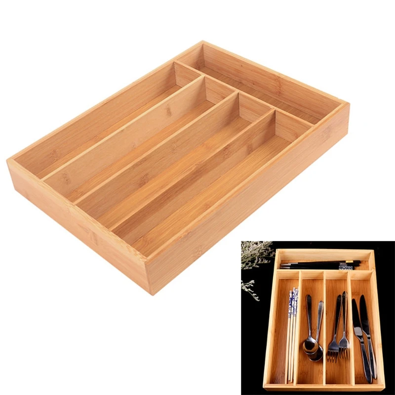 

Kitchen Drawer Organizer Cutlery Tray 5 Compartments Wooden Utensil Silverware Holder Knives Spoons Forks Organizer My31 21