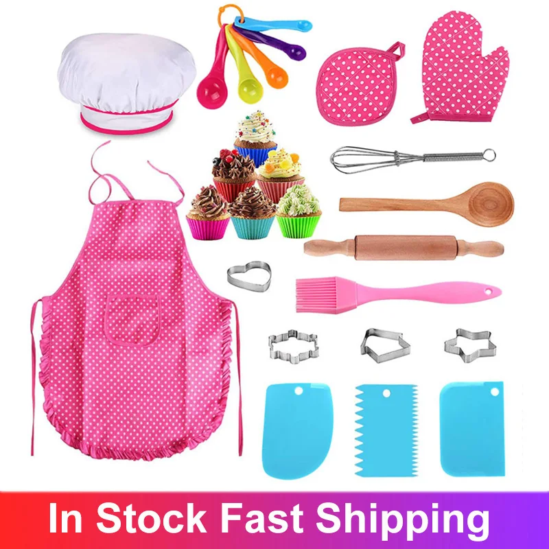 26pc Play House Kitchen Toy Girl Cooking Utensils Children's Supplies Set Baking Tools Cake Apron Chef Clothes | Игрушки и хобби