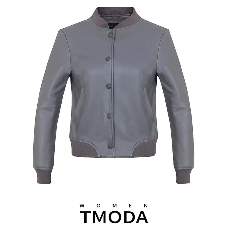 Женская короткая куртка бомбер TMODA291 из искусственной кожи повседневная серая