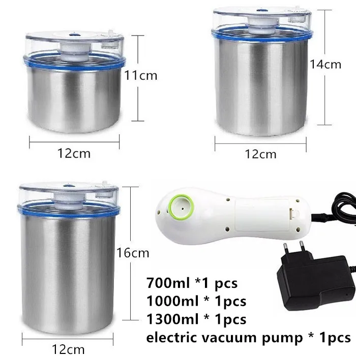700 1000 1300 pump Контейнер для хранения продуктов из нержавеющей стали, контейнер для сохранения свежести(1300 мл+ 1000 мл+ 700 мл), вакуумный контейнер, уплотнитель насоса для пищевых продуктов, распродажа - Цвет: 700 1000 1300 pump