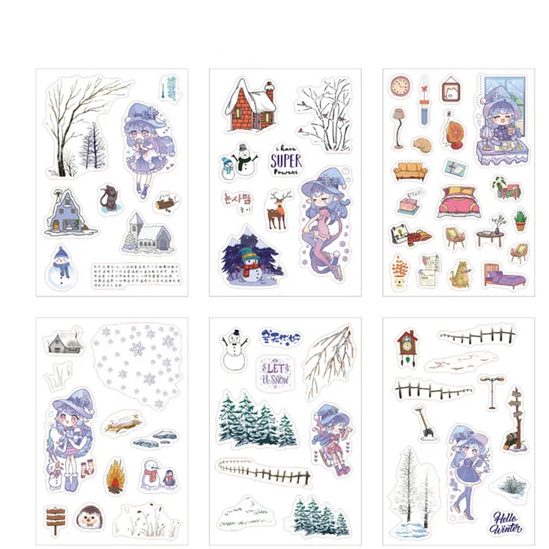 

6pcs/pack Kawaii Child Girls Hand Account Stickers Decorative Stationery Stickers Scrapbooking DIY Diary Album Paper Sticker