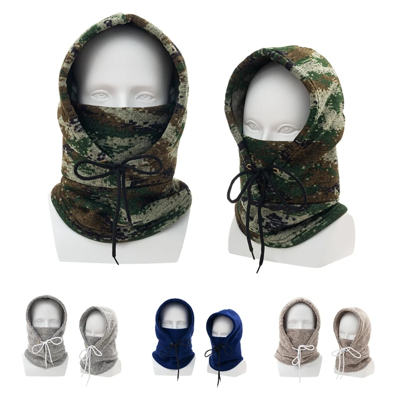 

Winter Drawstring Windproof Cycling Caps Men Hood Thermal Fleece Balaclava Face Beanies Ski Bike Motorcycle Neck Warm Helmet Hat