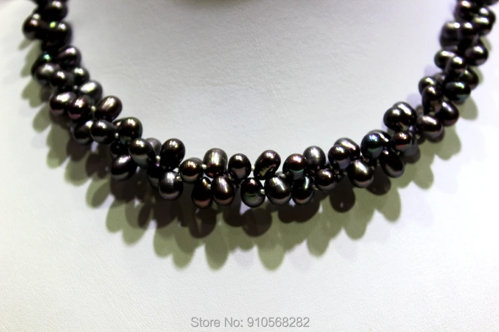 

Black rice freshwater pearl necklace 6X8mm 18INCH