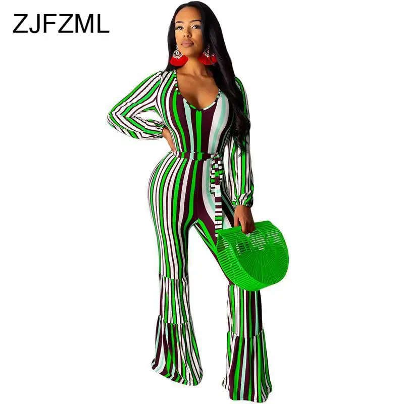 Полосатые Сексуальные вечерние нижние комбинезоны с колокольчиками для женщин v
