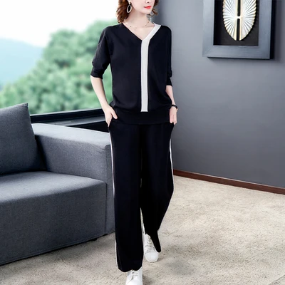 

Casual Knit Pants 2 Piece Sets For Women Korean Knitted Tracksuit Womens Matching Set Clothing Ensemble Femme Survetement