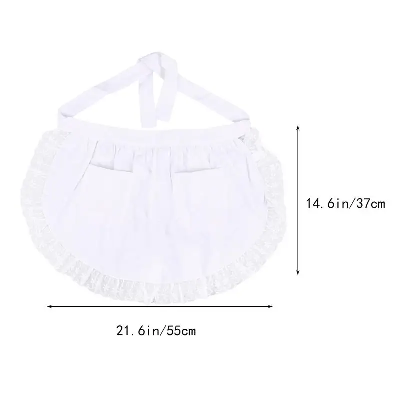 

Cotton Waist Apron Lace Short Apron with Pockets for Maid Waitress Servant (White)