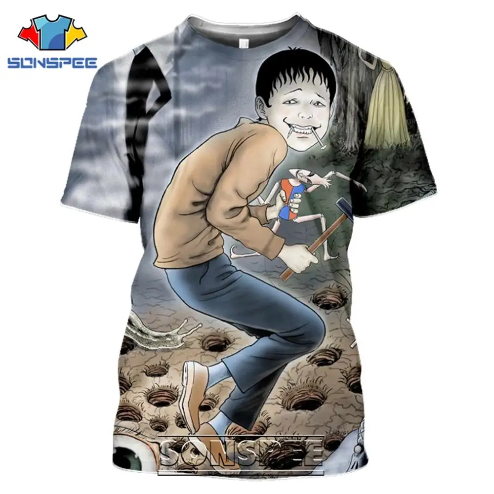 Футболка SONSPEE Junji Ito ужасная футболка с 3D принтом Повседневная Японская уличная