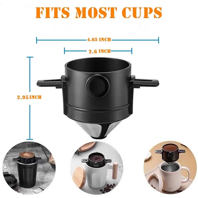 

1-2 Cup Reusable Cone Coffee Dripper Filter,Coffee Filters Coffee Maker with Cleaning Brush,for Home Office Travel