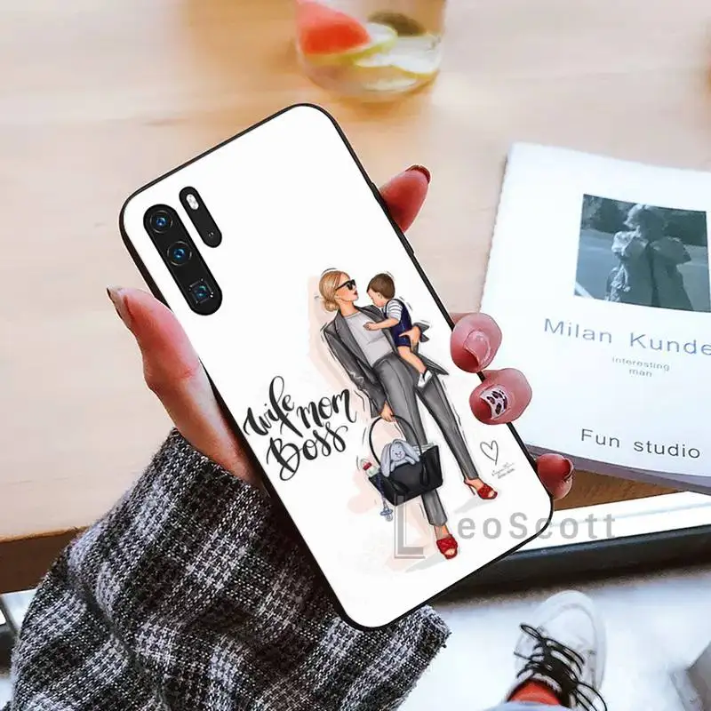 

Baby Mom Girls love pink cartoon Phone Case For Huawei P9 P10 P20 P30 Pro Lite smart Mate 10 Lite 20 Y5 Y6 Y7 2018 2019