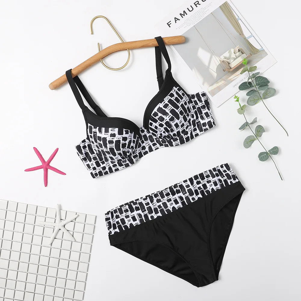 

New Vintage Plus Size Bikinis Women Sexy Bandeau Swimwear Push Up Bikini Set Swimsuit High Waisted Retro Two Piece Bathing Suit