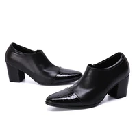 mens high heels italy style fashion youth man black business casual genuine leather shoes black pointed wedding groom shoes