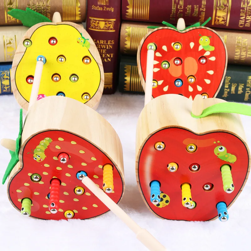 Juguetes de madera Montessori para beb&eacute;, juguete cognitivo 3D de fresa con capacidad de agarre, rompecabezas educativo para edades tempranas-2