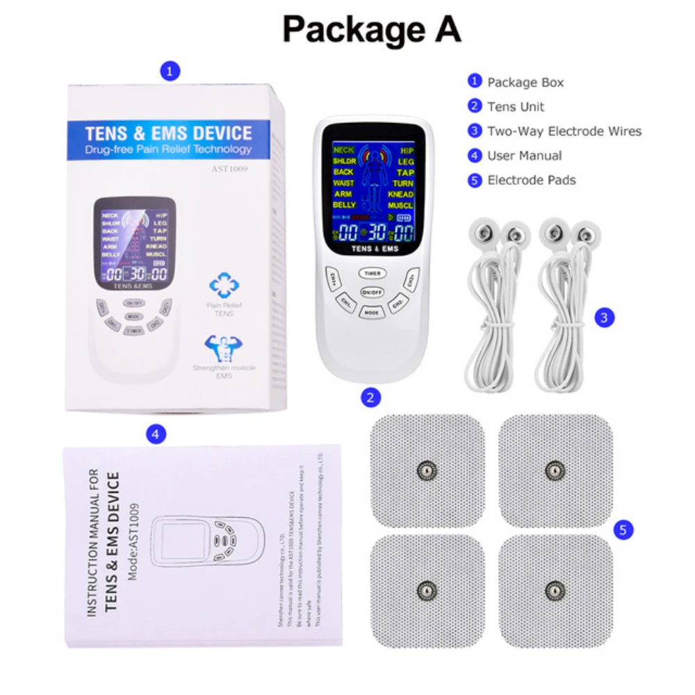 

Portable Tens Unit Machine EMS Muscle Stimulation 12 Modes Back Pain Relief Pulse Massager Digital Acupuncture 4 Electrode Pads